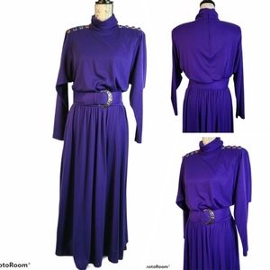 Vintage 90s purple dress belted shoulder pads‎ Turtleneck